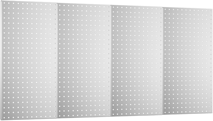 Pegboard Wall Organizer 4 PCS 24" x 12" Silvery Peg Board Metal Pegboard Panels by Unknown