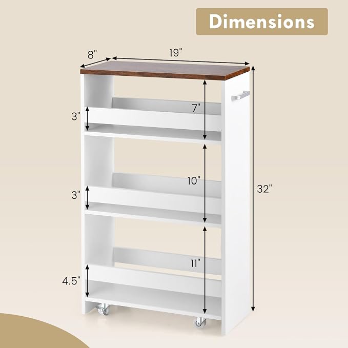 LOKO 4-Tier Rolling Storage Cart, 8 Inches Slim Kitchen Cart on Wheels - Image 4