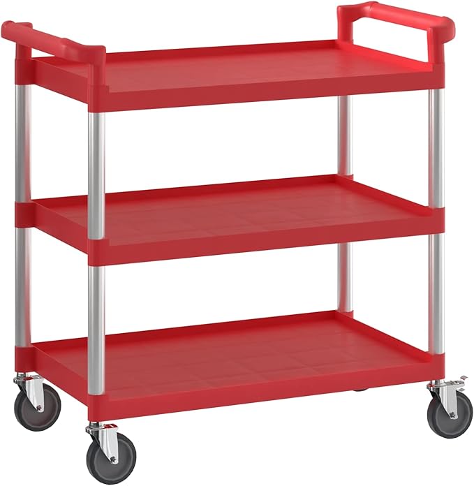 Red Utility/Bussing Cart with Three Shelves by Krollen+Industrial