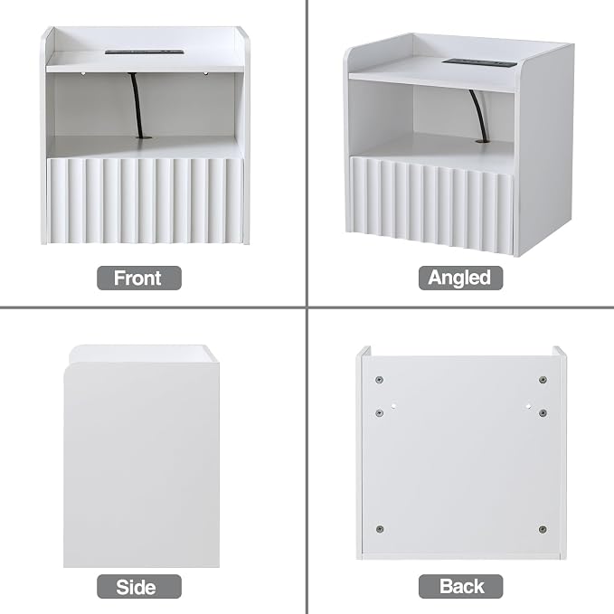 Modern Fluted Floating Nightstand Wall Mounted Set of 2- Bedside Table - Image 8