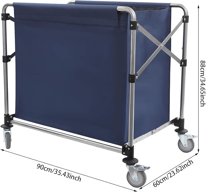 Commercial Laundry Cart with Wheels, Folding Laundry Hamper Cart, Heavy Duty - Image 2