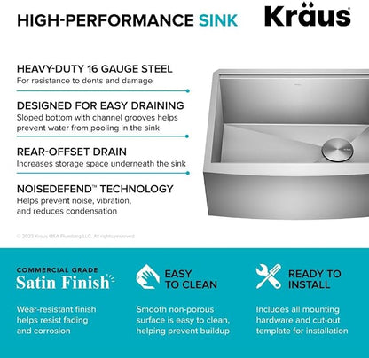 KRAUS Kore 24-Inch Farmhouse Workstation 16 Gauge Single Bowl Stainless Steel - Image 11