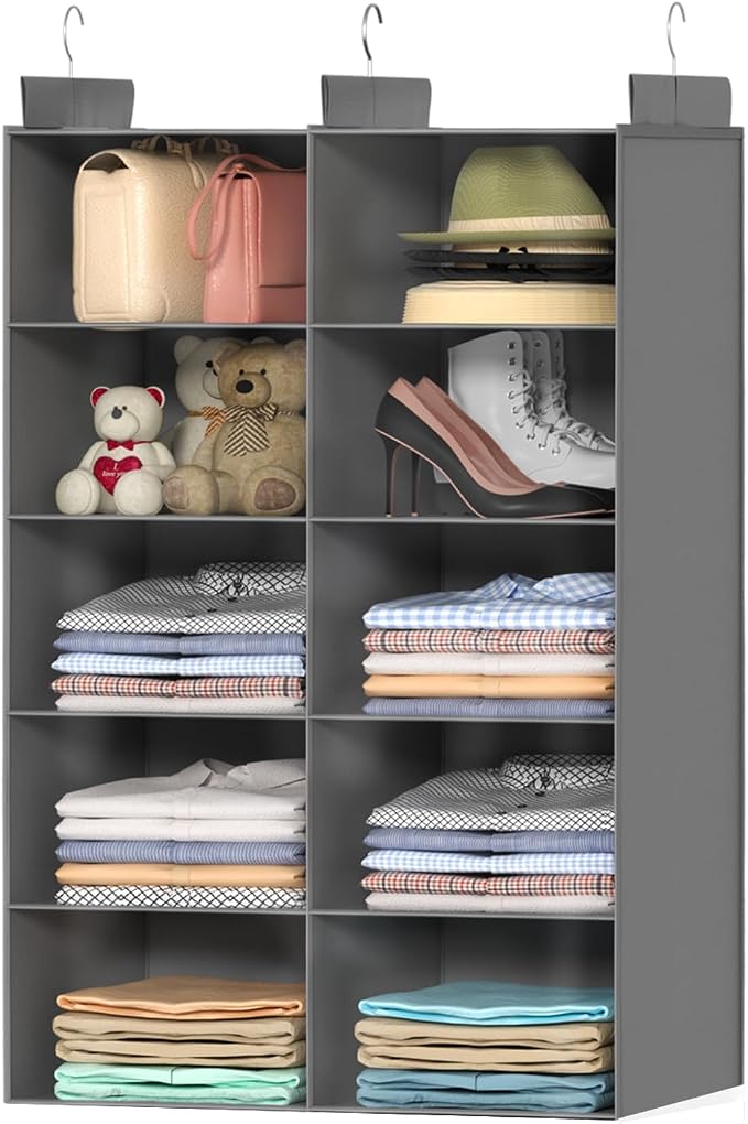 5 Shelves Hanging Closet Organizer – Foldable Dual-Row Hanging Clothes Storage by ALLTIDYUP