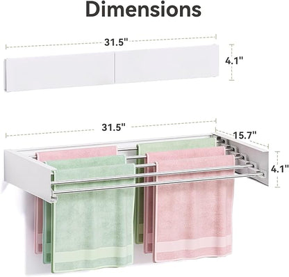 Wall Mounted Clothes Drying Rack, 5 Aluminum Rods, Collapsible, 32 inches - Image 2
