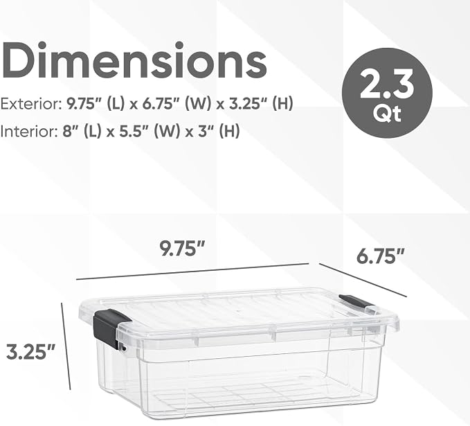 Superio Storage Bins with Lids- 6 Pack, 2.3 Qt Clear Boxes - Image 2