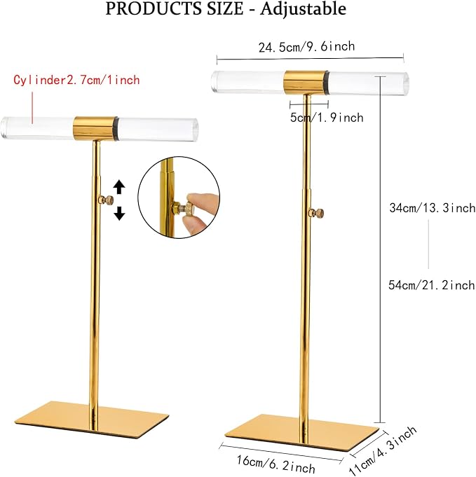 Set of 2 Acrylic Display Stand Jewelry Towers Stands Stainless Steel Adjustable - Image 2