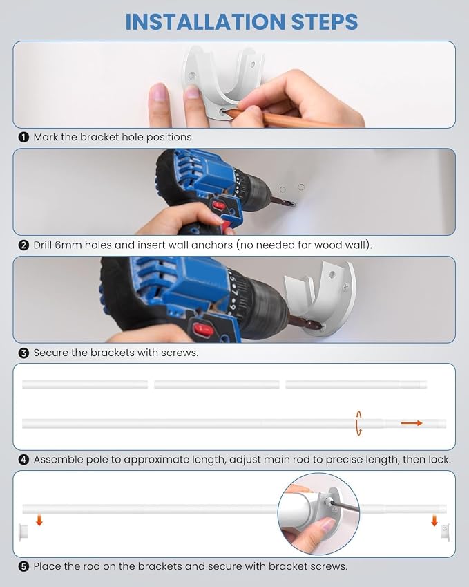 3 PACK Closet Rods for Hanging Clothes, 17 to 28 Inches Stepless Adjustable - Image 8