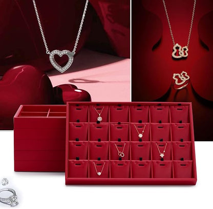 Oirlv Gorgeous Red Leather 24 Grid Jewelry Tray - Image 2