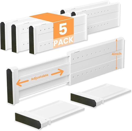 REBECAT 5 Pack Drawer Dividers for Clothes Adjustable Drawer Dividers 4" High by REBECAT