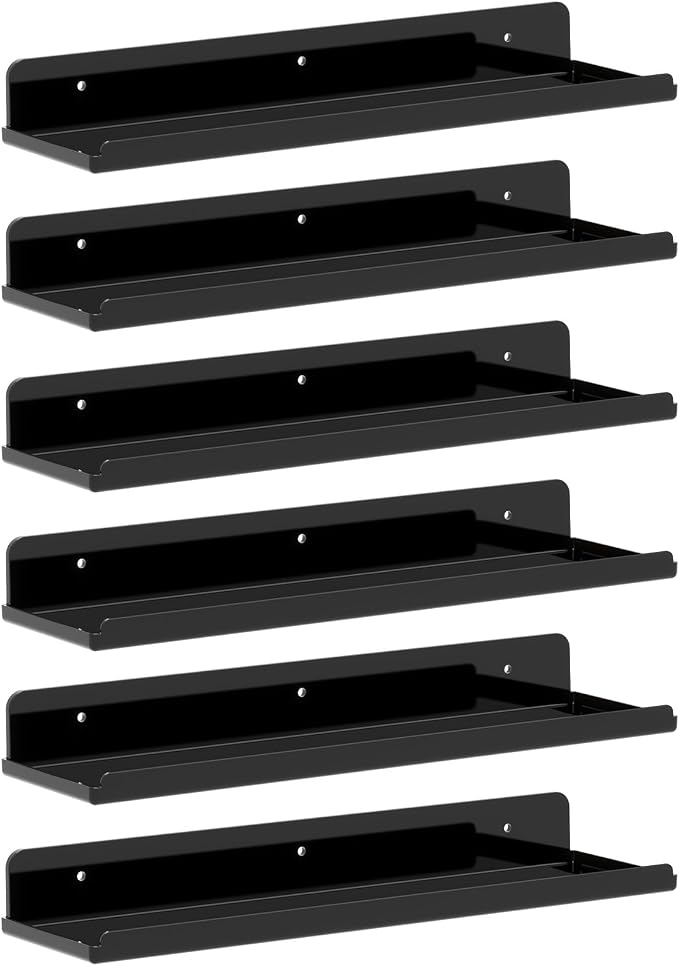 Lifewit Floating Shelves for Wall, 6 Pack Black Acrylic Shelf 15" Room Decor by Lifewit
