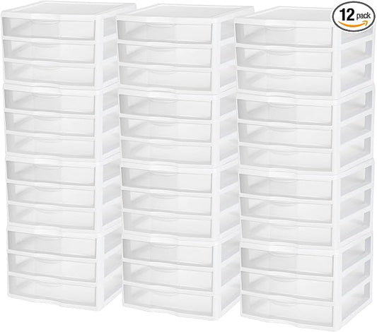 Sterilite 12-Pack Wide 3 Drawer Unit, Plastic Desktop Organizer by Sterilite