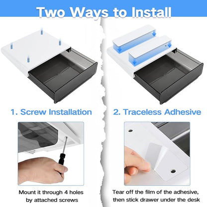 OSPNIEEK Self-adhesive Under Desk Drawer Organizer, 2 Pack Table Hidden Slide - Image 4