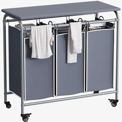 LINZINAR 3 Bag Laundry Basket Sorter Heavy Duty Rolling Lockable Wheels Laundry by LINZINAR