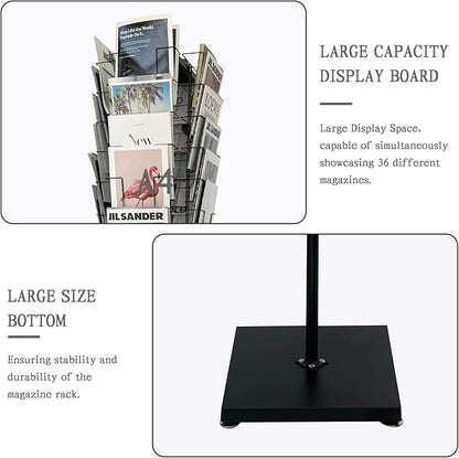 TONGMO 36-Pocket Rotating Magazine Rack Stand, Floor Spinner Display - Image 3