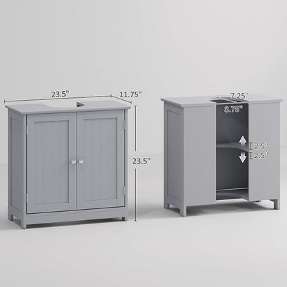 kleankin 23.5" Pedestal Sink Storage Cabinet, Freestanding Bathroom Under Sink - Image 3