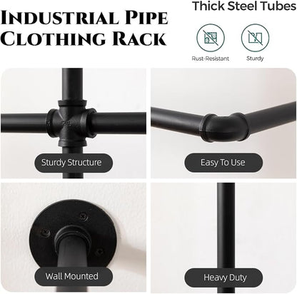 Industrial Pipe Clothes Rack Wall Mounted Clothing Rack, Heavy Duty Iron Pipe - Image 7