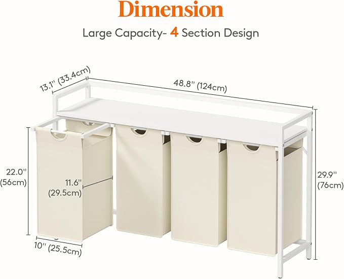 Lifewit Laundry Hamper 4 Section, 168L Pull out Laundry Clothes Basket Organizer - Image 3