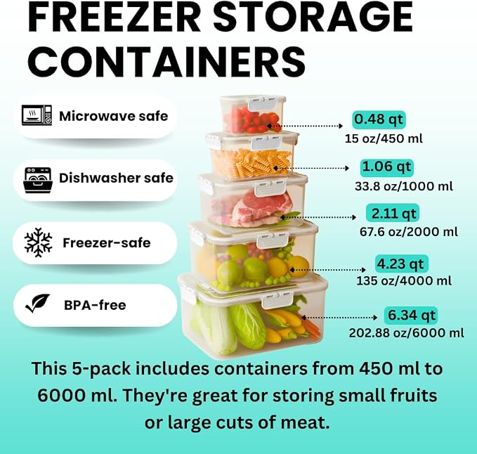 5-Pack Fruit Containers for Fridge Keep Fresh – Airtight Food Containers - Image 2