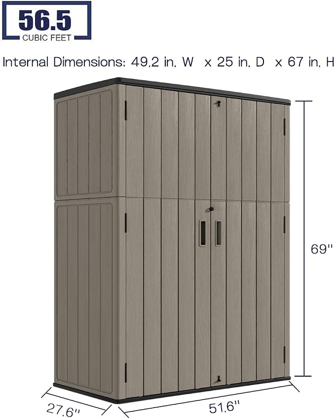 KINYING Outdoor Vertical Storage Shed, 57 Cu.ft Outdoor Storage Cabinet - Image 4