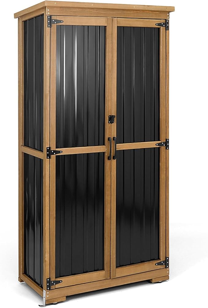 Outdoor Storage Cabinet with Shelves Outside Storage Shed Weather-Resistant by PETSCOSSET