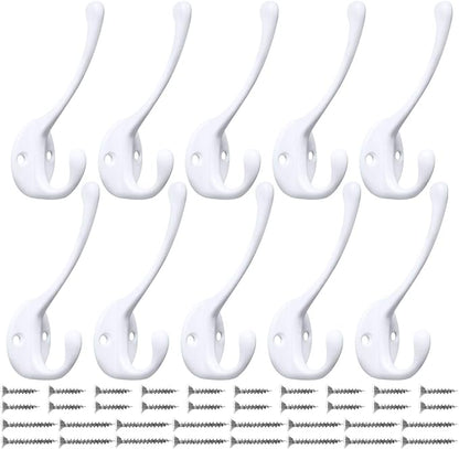 10 Pack Heavy Duty Dual Coat Hooks Wall Mounted by IBosins