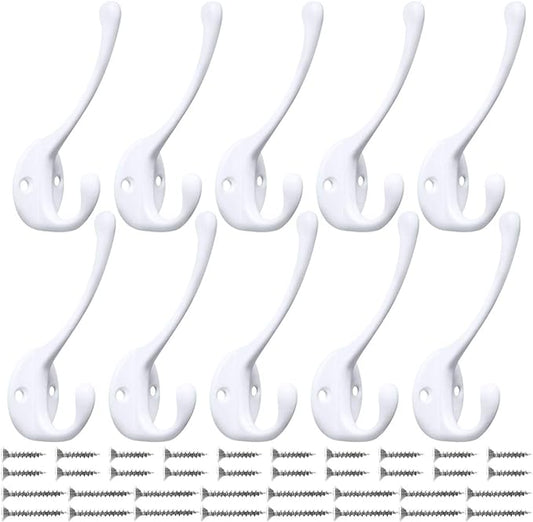 10 Pack Heavy Duty Dual Coat Hooks Wall Mounted by IBosins