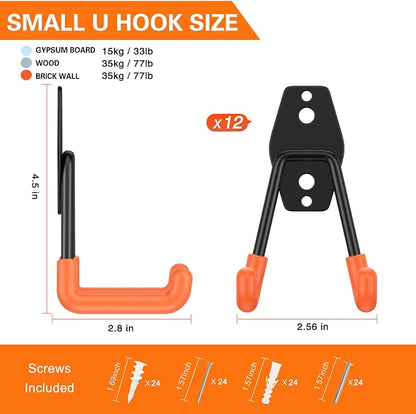 Heavy Duty Garage Hooks 12 Pack, 2.8 inch Small U Shaped Hanger, Wall Mounted - Image 2