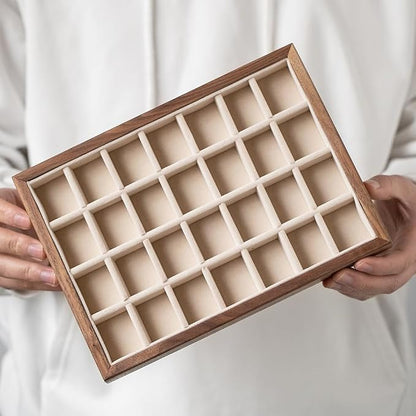 28-Grid Black Walnut Wooden Jewelry Tray - Image 4