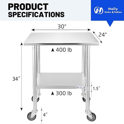 Hally Stainless Steel Table for Prep & Work 24 x 30 Inches - Image 2
