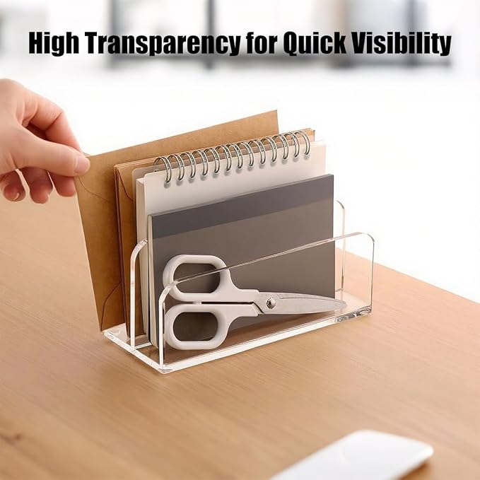 1 Pcs Acrylic Mile Sorter for Desk, 2 Upright Compartments Desk Mail Organizer - Image 6