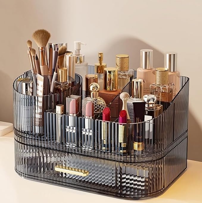 Makeup Organizer with Drawers and 360° Rotating Brush Holder, Large Capacity by Unknown