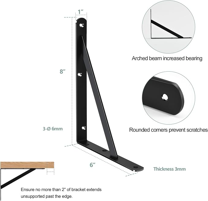20 Pack L8 x H 6" Black Heavy Duty Shelf Brackets - Image 2