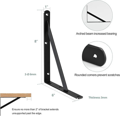 20 Pack L8 x H 6" Black Heavy Duty Shelf Brackets - Image 2