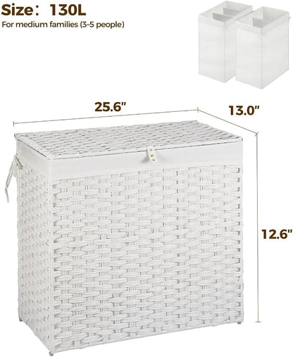 Greenstell Laundry Hamper with Wheels&Lid, 130L Large 3 Sections Clothes Hamper - Image 8