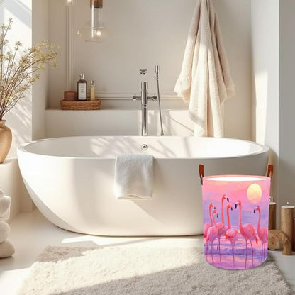 Laundry Baskets 15.7x19.7 Inch Large Pink Flamingo Sunset Beach Design - Image 6
