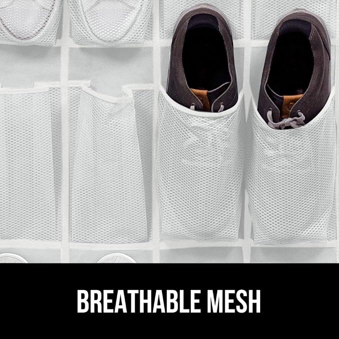 GORILLA GRIP Over the Door Shoe Organizer, 35 Large Breathable Mesh Pockets - Image 5