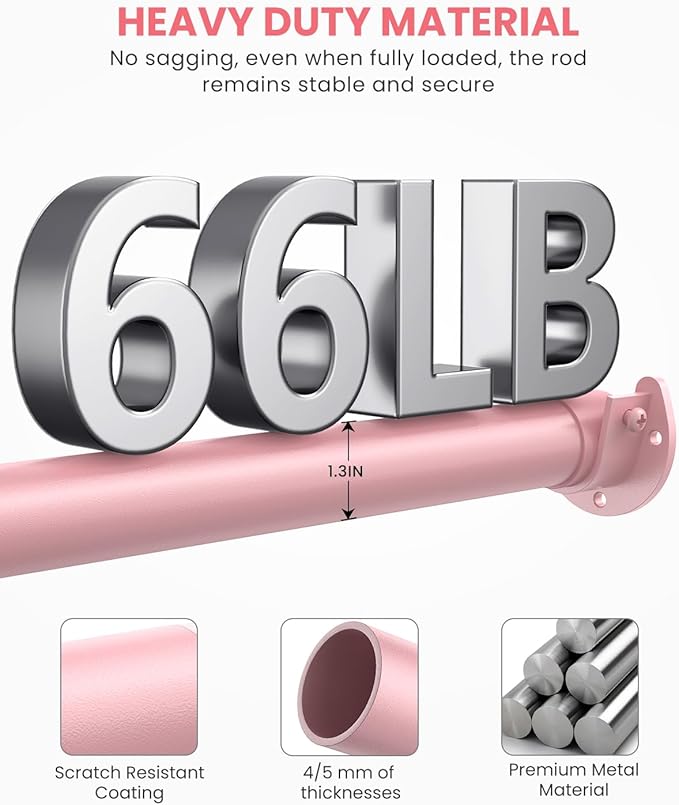 Closet Rods for Hanging Clothes, 17 to 99 Inches Stepless Adjustable Metal - Image 3