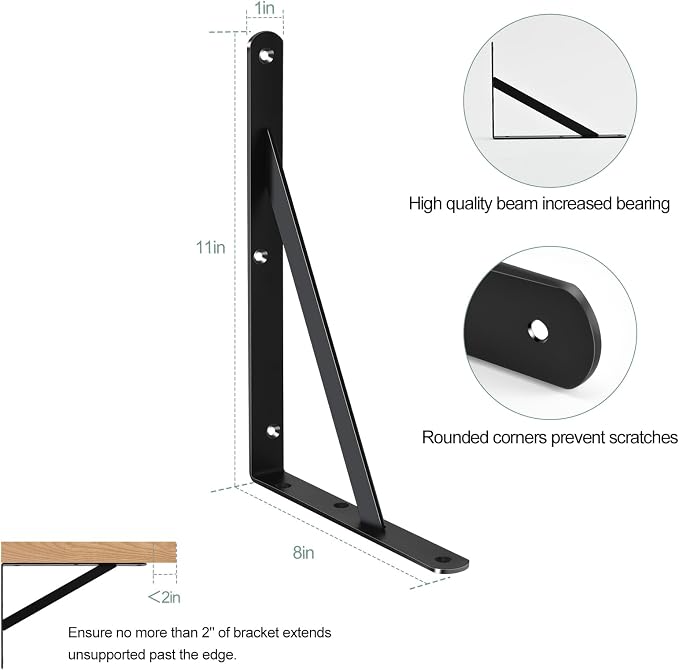 16 Pack L11 x H 8" Black Heavy Duty Shelf Brackets - Image 2