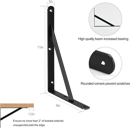 16 Pack L11 x H 8" Black Heavy Duty Shelf Brackets - Image 2