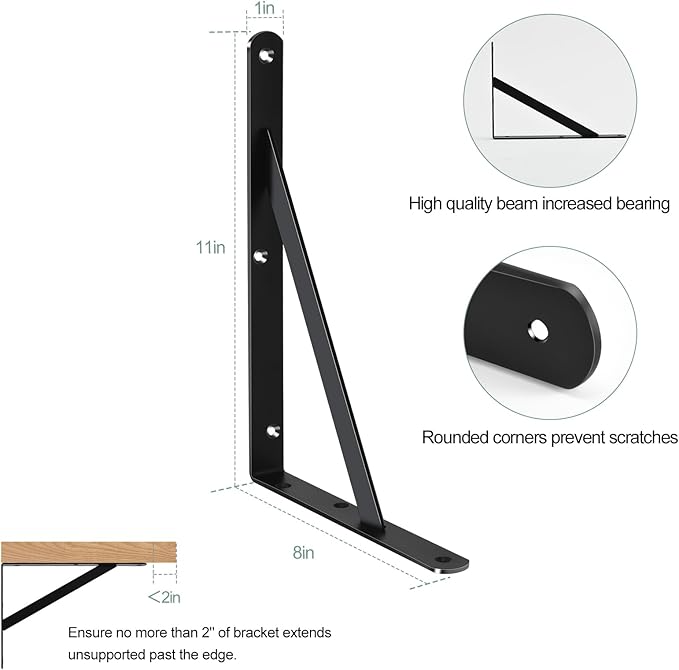 20 Pack L11 x H 8" Black Heavy Duty Shelf Brackets - Image 2