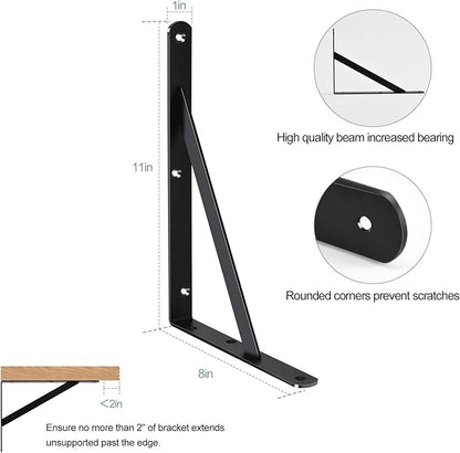 4 Pack L11 x H 8" Black Heavy Duty Shelf Brackets - Image 2