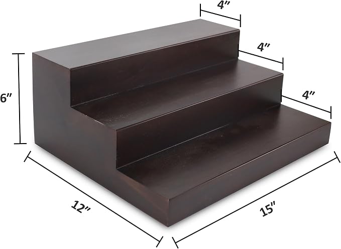 BARsics 3 Tiered Walnut Wood Liquor Bottle Shelf, Back Bar Riser Display - Image 3