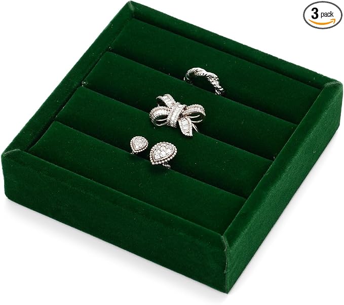 Green Velvet 3-Slots Jewelry Ring Display Tray Showcase Small Jewelry Display by Woodten