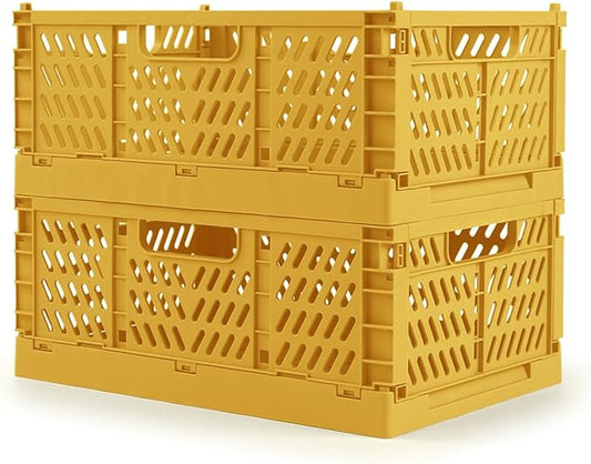 Domiella 2-Pack Crates for Storage, Storage Crates Plastic Stackable, Foldable by Domiella