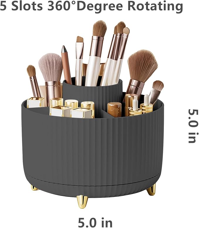 360 Degree Rotating Makeup Brush Holder Organizer Detachable Design 5 Slot Make - Image 7