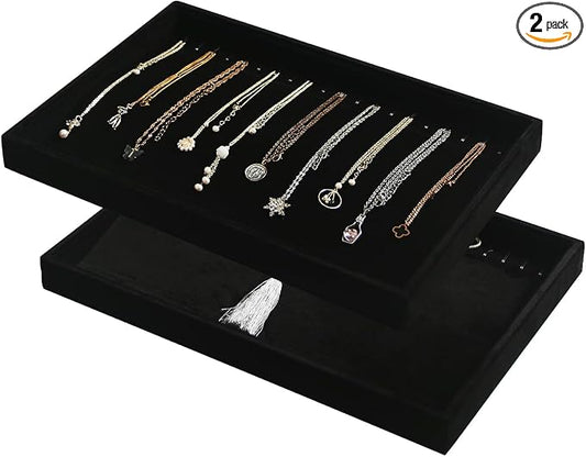 Coward Set of 2 Black Velvet Stackable Necklace Holder Organizer Tray Velvet by FocusOnJewelryDisplay15yrs