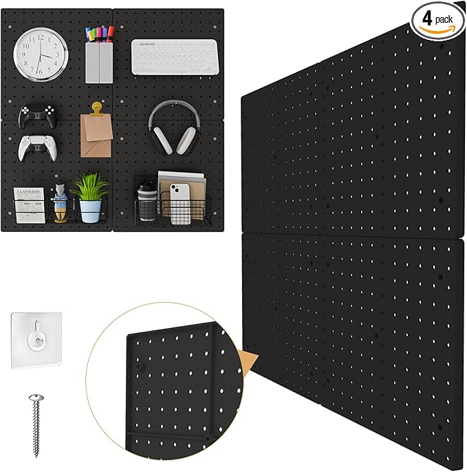 FZK PegBoard, 4 Pack Peg Board, ABS Black Pegboard, Pegboard Wall Organizer by FZK