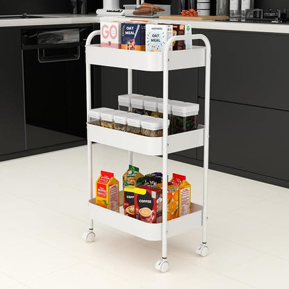 3-Tier Metal Utility Rolling Cart, Living Room, Movable Storage Organizer - Image 4