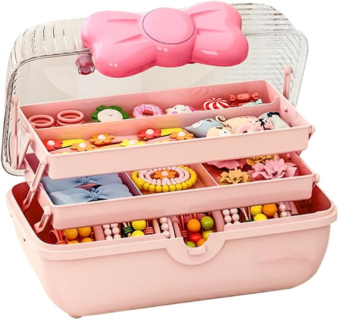 Cute Hair Accessories Organizer 3-Layers Kids Jewelry Storage Box Plastic Hair by GKWW