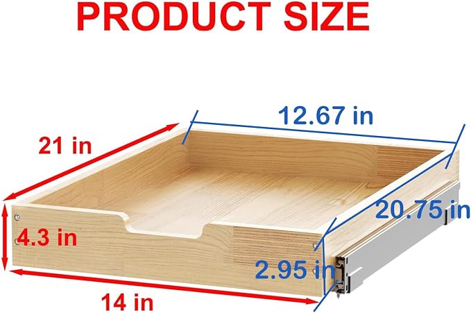 Wood Pull Out Cabinet Organizer 14" W x 21" D, Heavy-Duty Sliding Drawers - Image 2